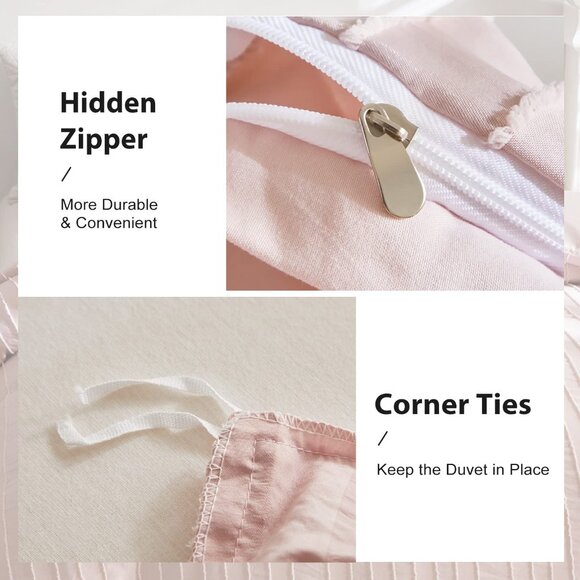 Boho Duvet Cover Striped Textured Duvet Cover Set Tufted Bedding Set  Pink - Picture 5 of 8